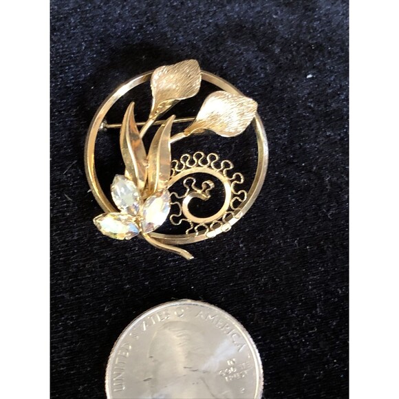 Vintage Rare Star Art 1/20 12kt Gf Aurora Borealis Rhinestones Flower Brooch - Picture 4 of 5